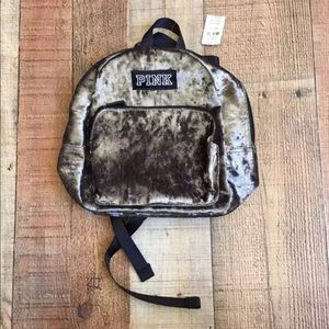 VS PINK Gray Green Crushed Velvet Mini Backpack